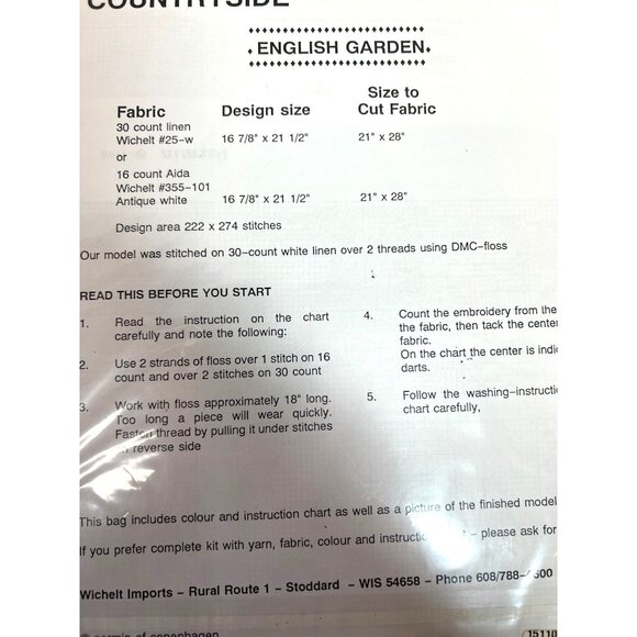 Permin Of Copenhagen English Garden Cross Stitch Pattern 151100 44x56cm - Picture 4 of 4